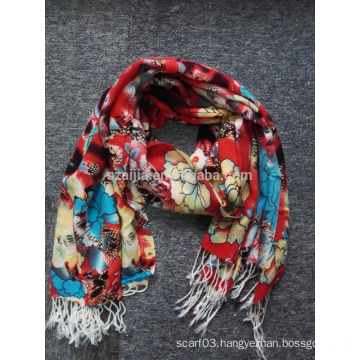 Fashion ladies 100 acrylic tribal print floral winter scarf